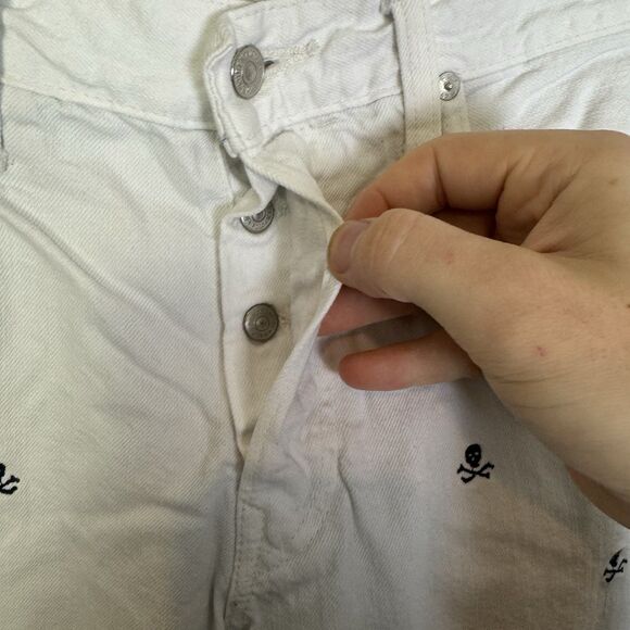 S Polo Ralph Lauren Jeans Mens 33x29 Varick Slim White Skull Allover Embroidery - Picture 4 of 13